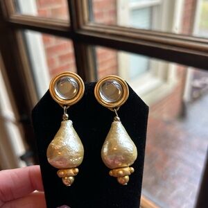 Elegant Georgiou Gold and Pearl Drop Earrings
